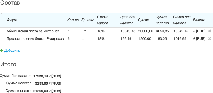 Состав счета