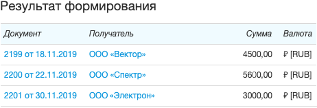 Результат формирования счетов