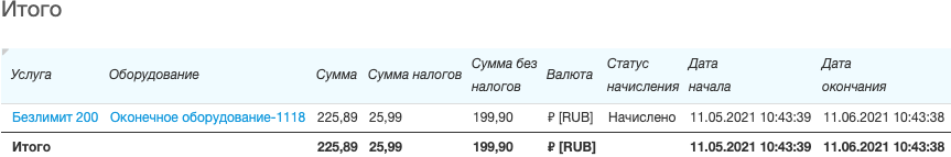 Акт начислений с суммой, рассчитанной по методике "От цены без налогов"