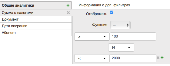 Фильтр для значений аналитики Фильтр для значений аналитики